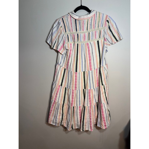 Anthropologie Multi Color Striped Tiered Mini Dress Womens Medium Boho Laced - Picture 4 of 4